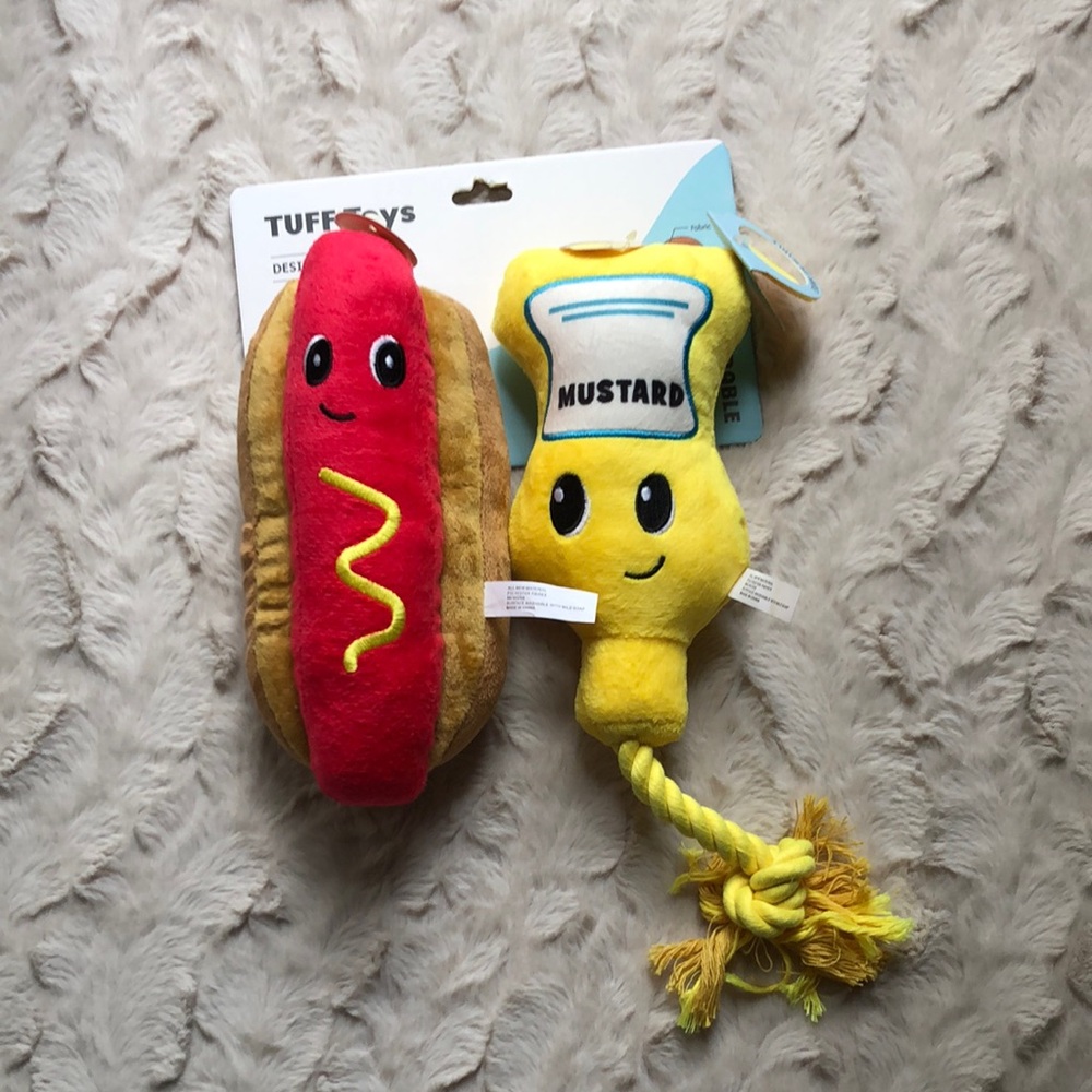 Tuff Toys Plush Hot Dog & Mustard Squeaky DOG Toys